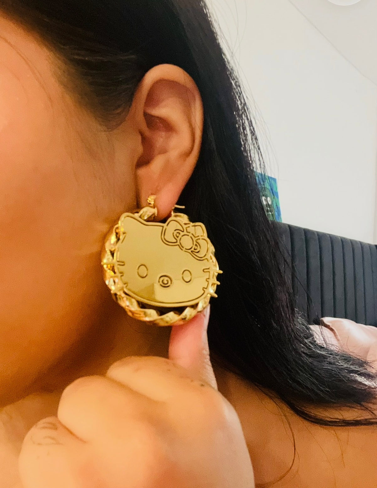 18k gold plated kitty hoops