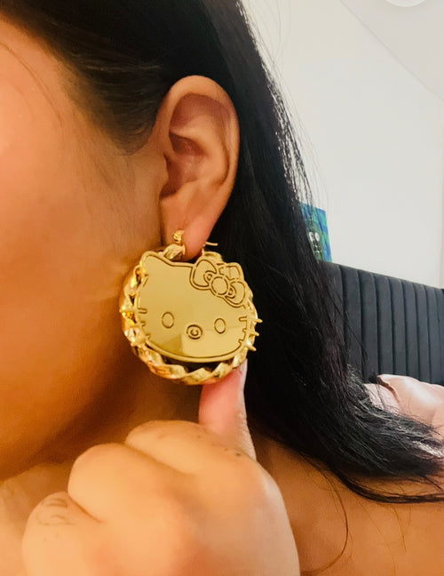 18k gold plated kitty hoops